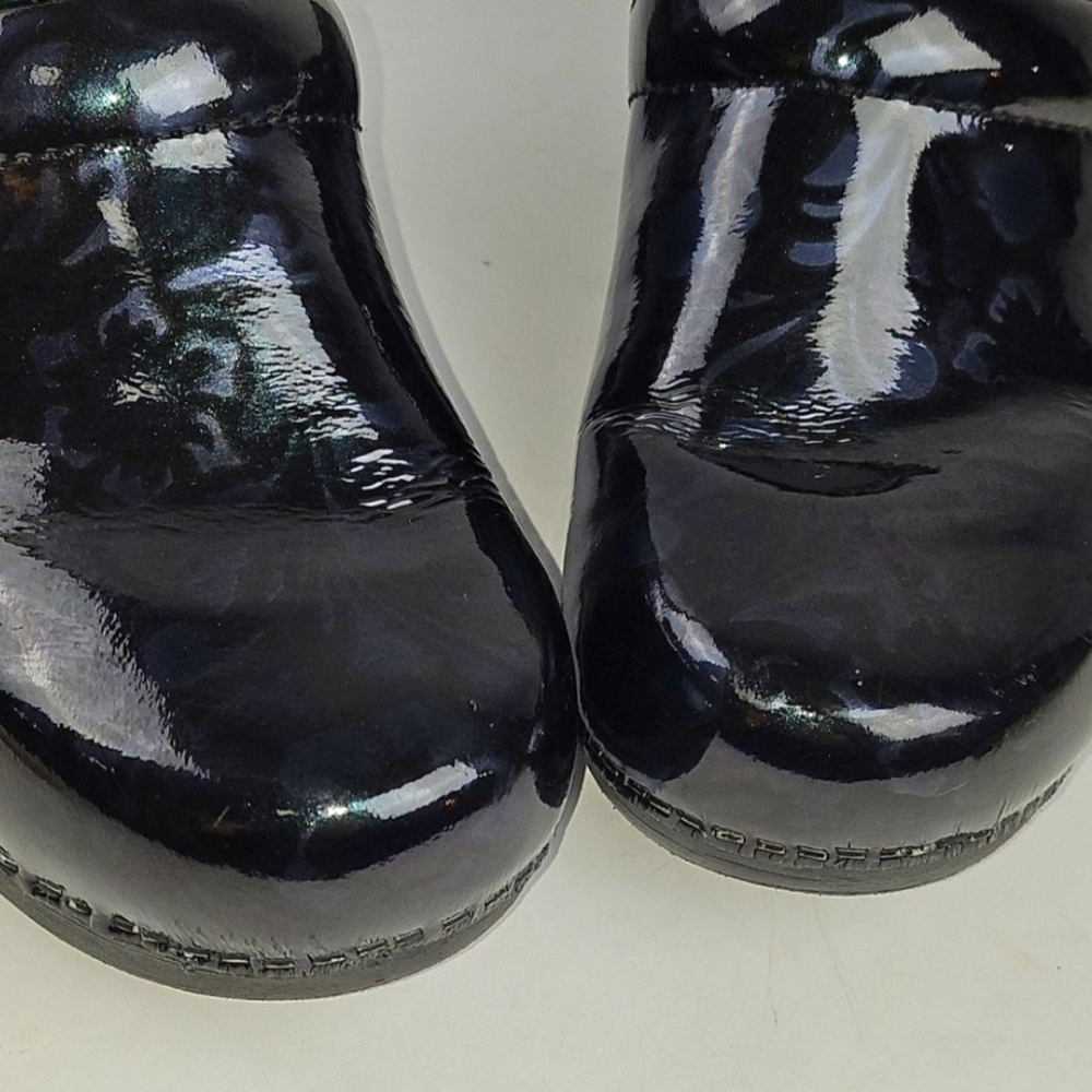 Dansko XP 2.0 Leather Shiny Black Blue Floral Print Professional Comfort Clog - Picture 6 of 16